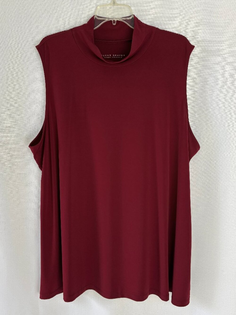 SUSAN GRAVER Modern Essentials Deep Wine Liquid Knit Mock Neck Top
